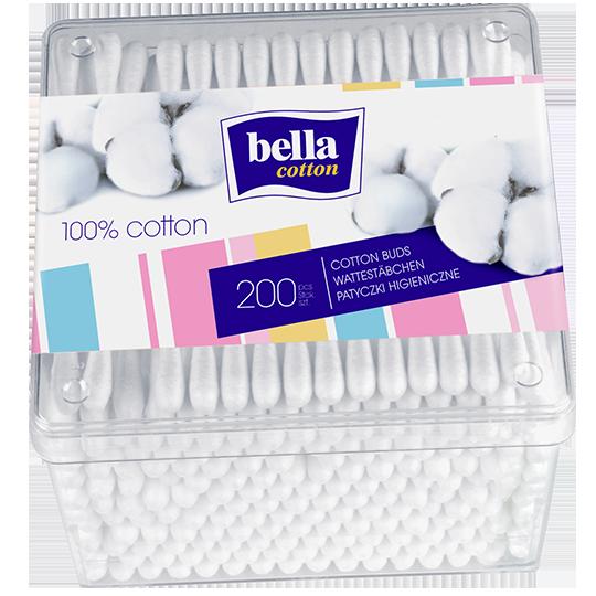 Палички гiгiєнiчні BELLA Cotton. Пластикова прямокутна упаковка (200 шт.)